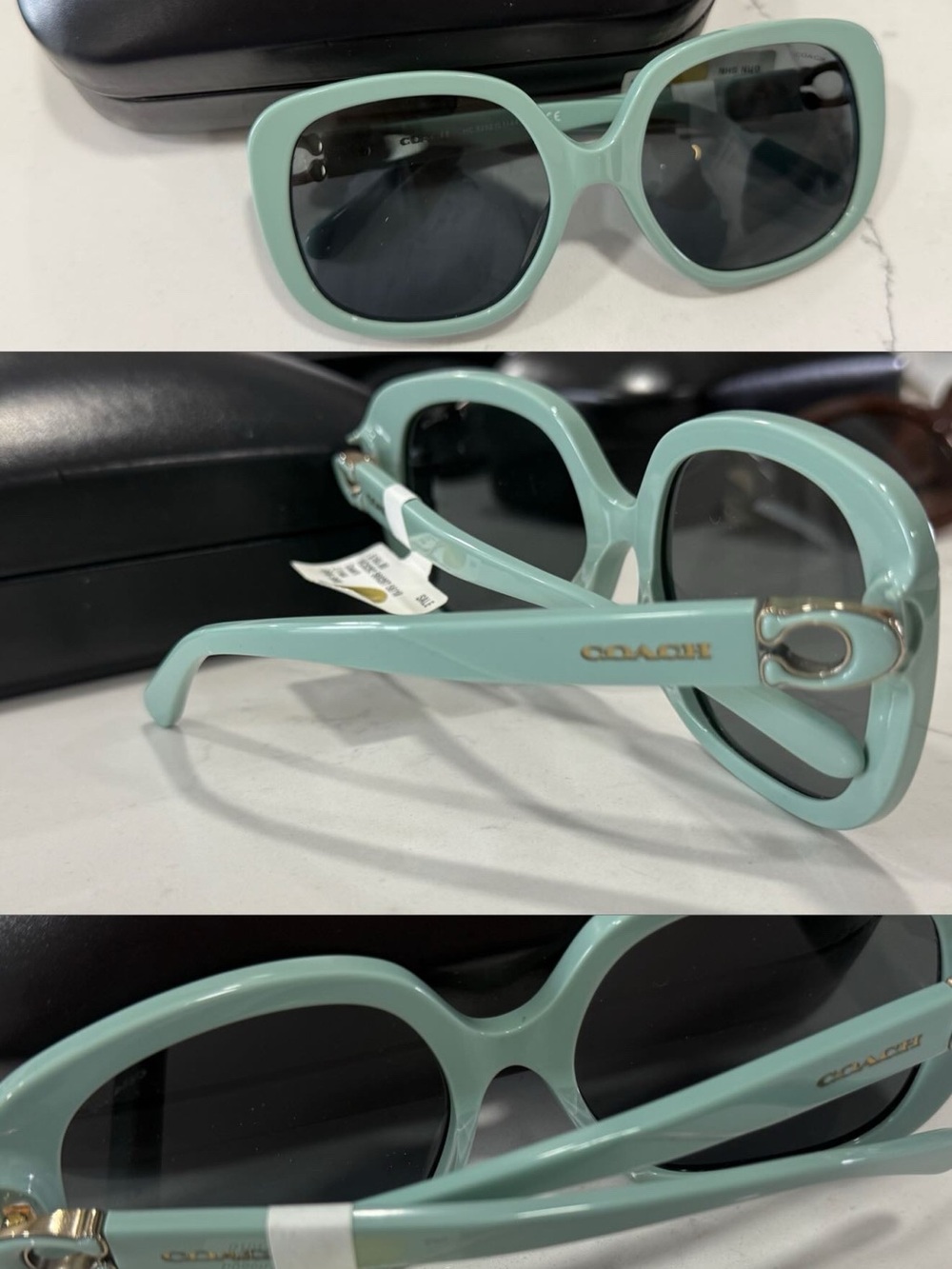 Coach Mint Green Oversized Round Sunglasses with Gold Accents